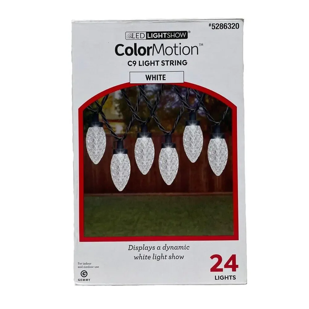 Gemmy Lightshow 24 Count 23 ft C9 Color Motion White LED Christmas Lights NEW